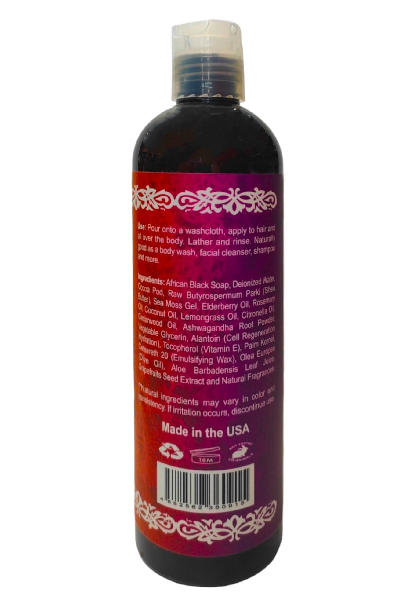 African Liquid Black soap with Sea Moss & Elderberry